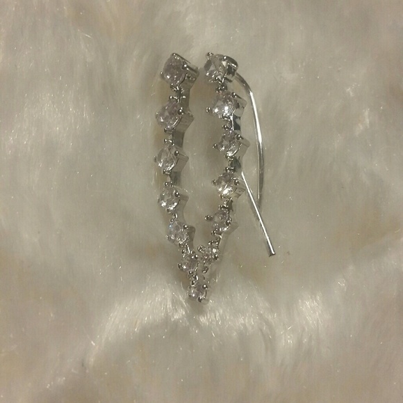 Sterling Silver Plated CZ Diamond Cuff Earrings - Picture 3 of 4